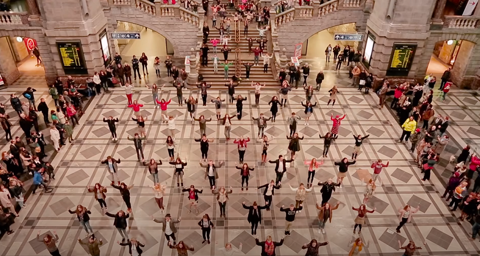 Dancers tip hats to the past in epic 250 person ‘Grease’ flash mob